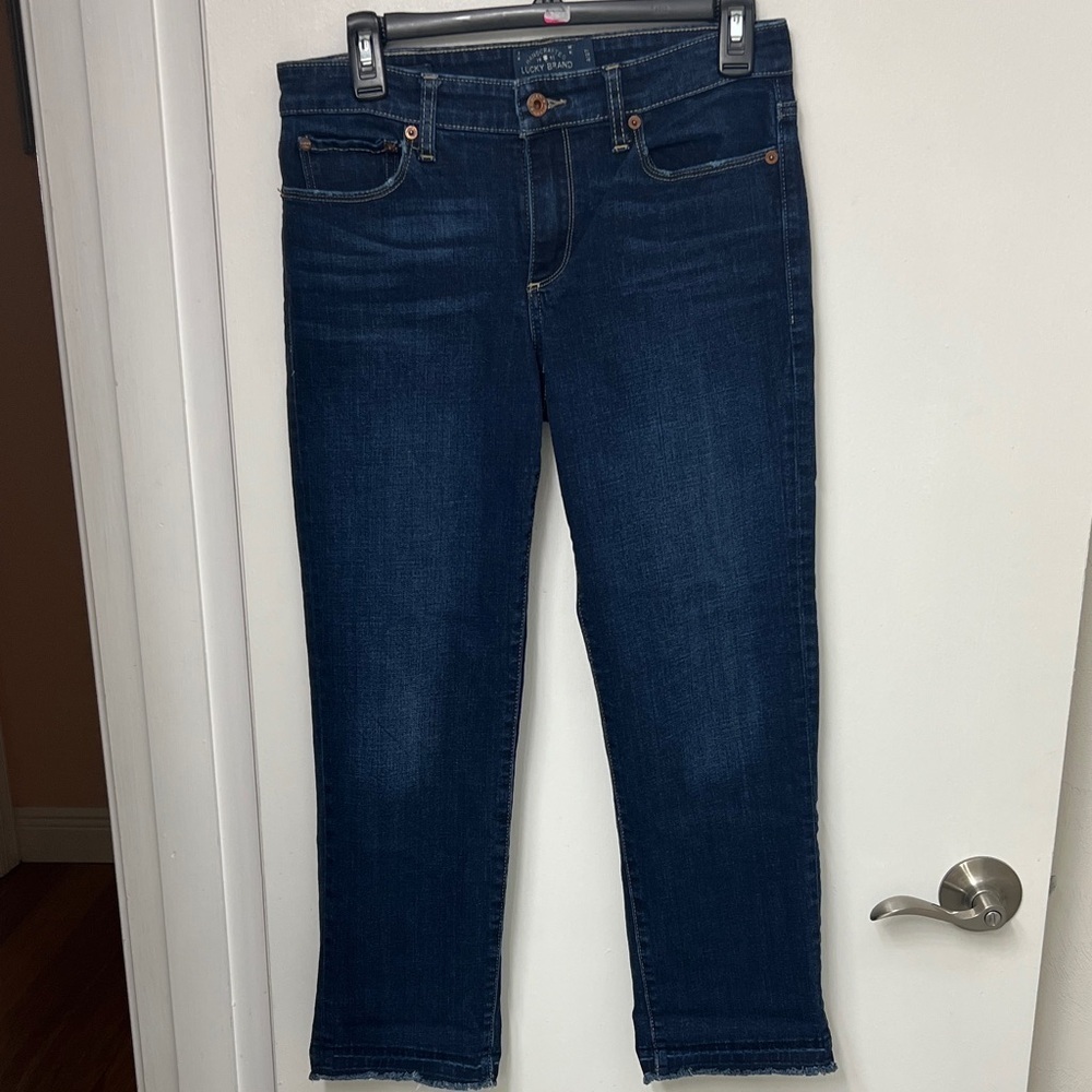 Lucky Brand Sweet Crop Jeans, Sz. 4/27, Distress & raw-edged legs, 26”inseam